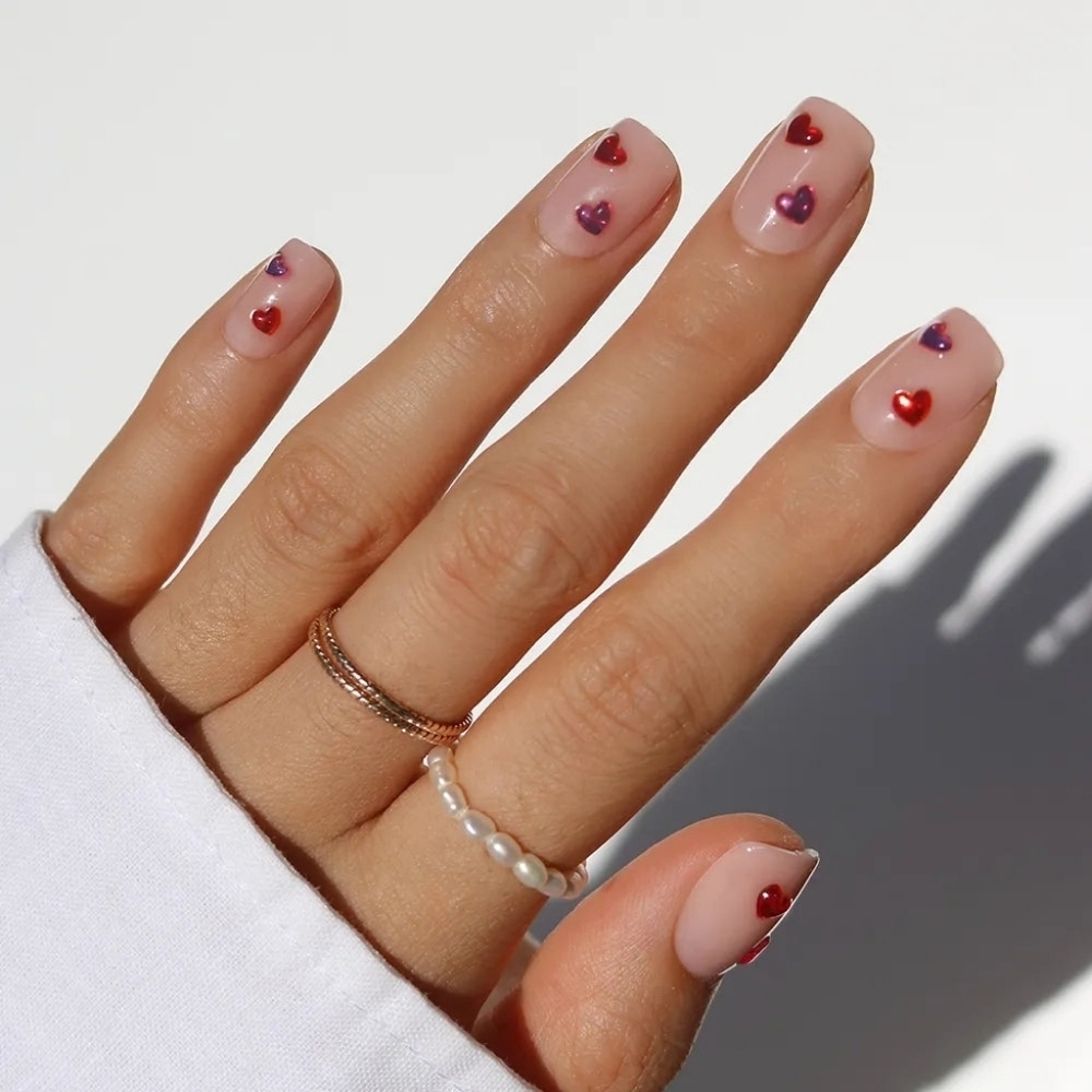 Glamnetic Dear Lover Short Squoval Square Valentine Hearts Metallic Nails New - Picture 7 of 11